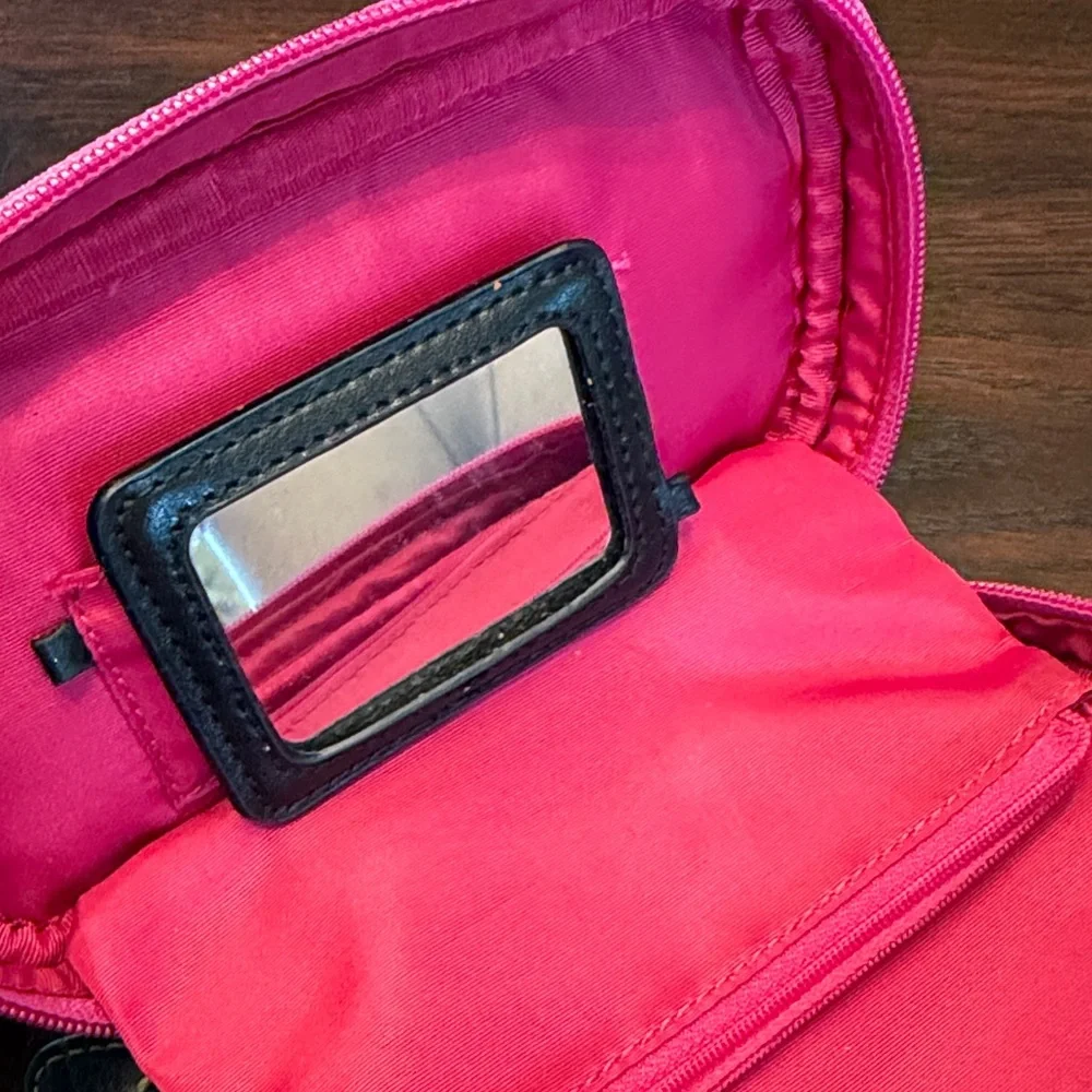 Nine West Hot Pink Cosmetic Makeup Bag Travel Organizer Black Trim